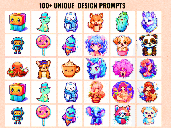 100+ Cute Kawaii Stickers Midjourney Prompts - Image 2